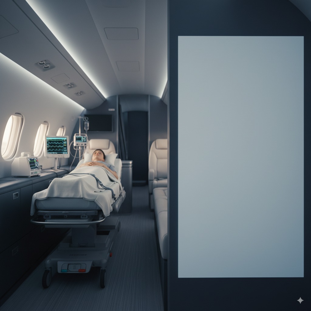 Flight crew preparing a bed-to-bed patient transfer for Barnstable, Massachusetts